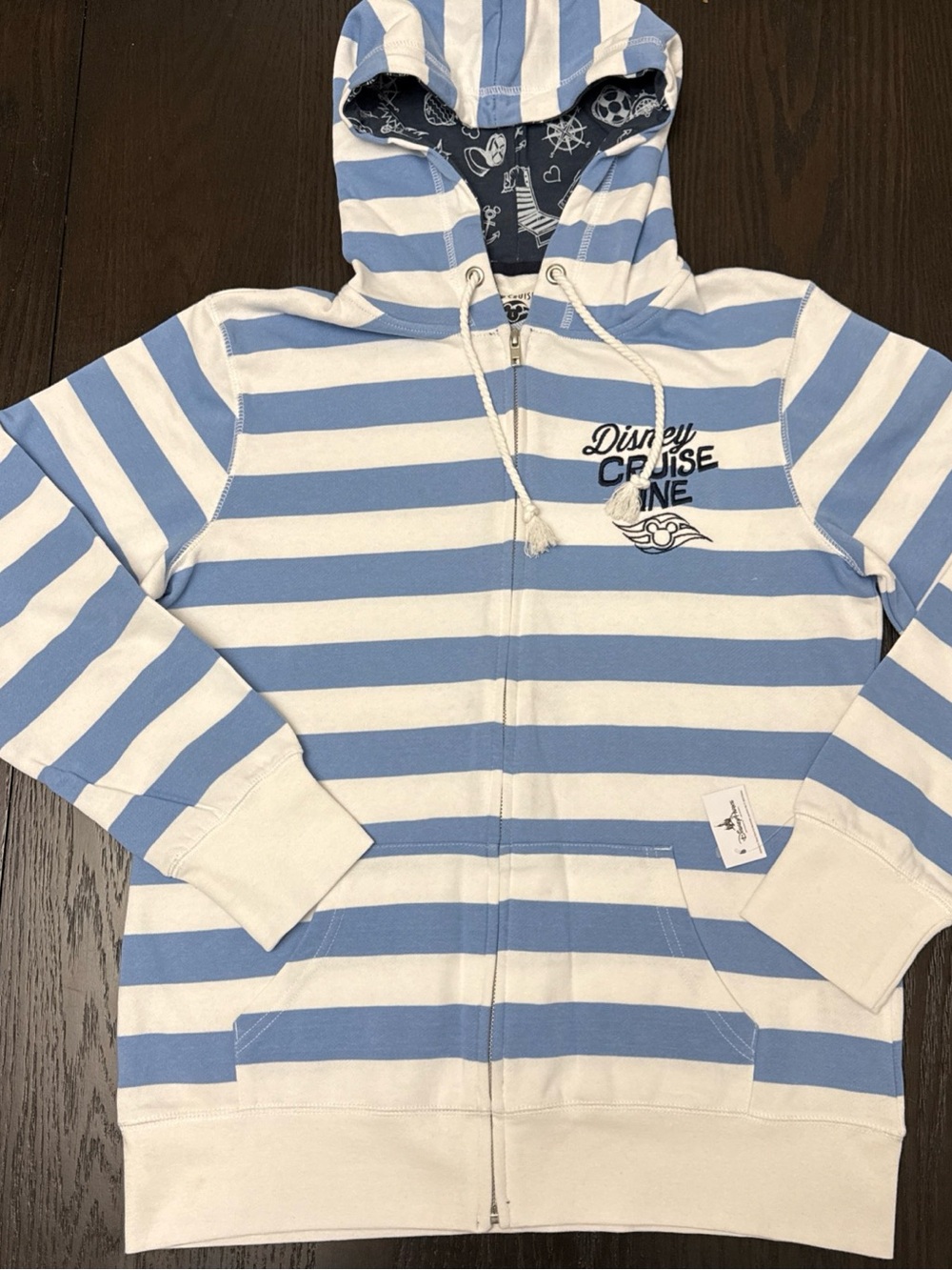 Disney Light Blue & White Striped Zip-Up Hoodie